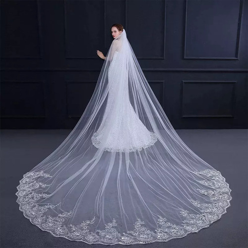 4m Una Capa Mujer Trailing Cathedral Velo De Novia Largo Emb