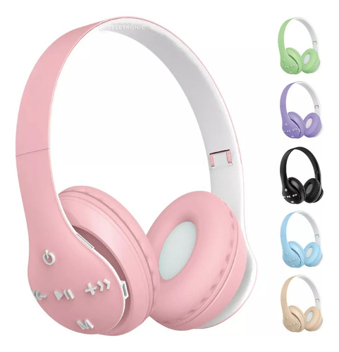 Fone De Ouvido Headphone Bluetooth Fm Sd Som Alto Sem Fio Cor Rosa