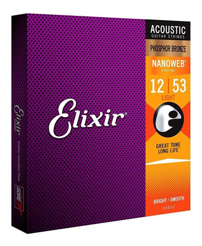 Imagem 1 de 3 de Encordoamento Violão Elixir Phosphor Bronze 0.12 - 16052