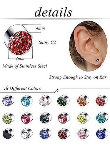 Torniro 18 Pares De Aretes Magnéticos De Colores Con Circoni