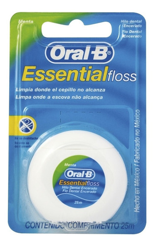 Fio Dental Oral-b Essential Floss Encerado Menta 25m