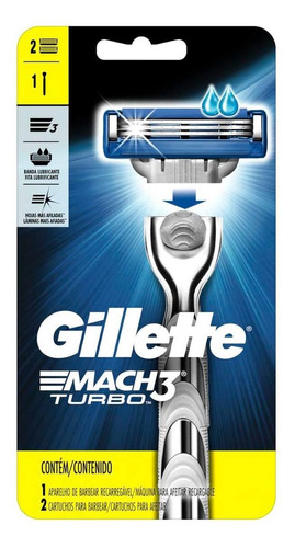 Máquina De Afeitar Gillette Mach3 Turbo 1 Máquina + 2 Cartuchos