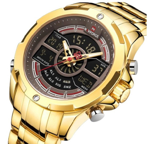 Relógio Masculino Naviforce 9170 Dourado Esport Luxo Digital