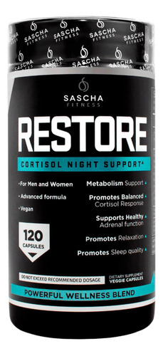 Sascha Fitness Restore Cortisol Soporte Nocturno 120 Capsula