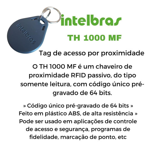Chaveiro Aproximação Rfid Th 1000 Mf Tag 13,56 Mhz Intelbras