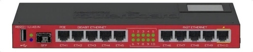 Roteador MikroTik RouterBOARD RB2011UiAS-IN preto e vermelho 100V/240V