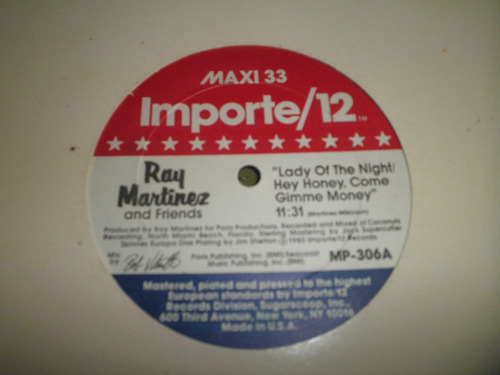 Disco Remix Vinyl De Ray Martinez - Lady Of The Night (1980)