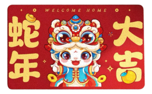 Alfombra Para Puerta De Año Nuevo Danza Del León 50cmx80cm
