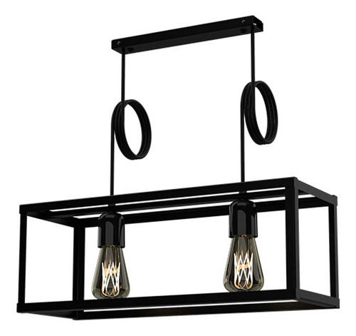 Lampara Colgante Techo Rectangular Cubo Dos Luces Bulbo E27