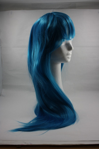 Peluca Con Flequillo Cabello Liso Color Azul #4440