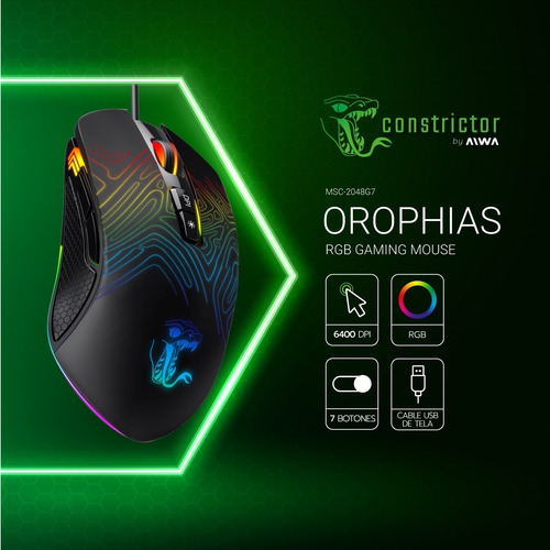 Imagen 5 de 10 de Mouse Gamer Constrictor Rgb 7 Botones 6400 Dpi