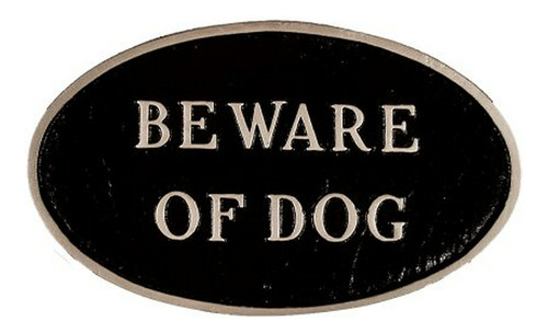 Placa Oval Pequeña Aviso De Perro - Negra/plateada