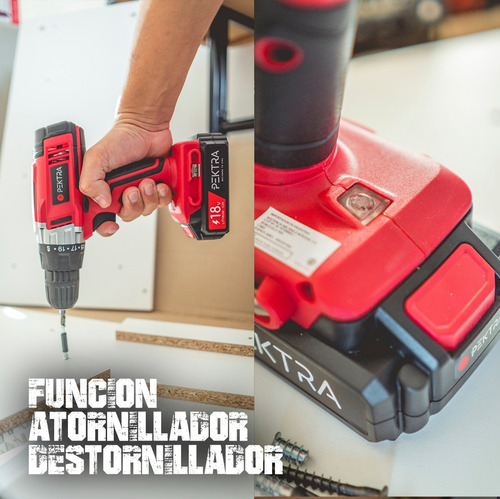 Imagen 4 de 7 de Taladro Atornillador Inalambrico Pektra 18v Con Bateria