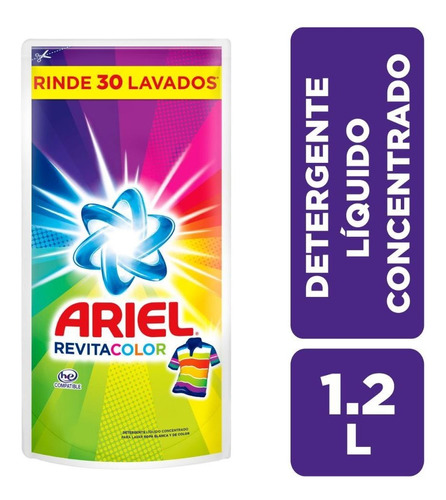 Pack 8 Detergentes Ariel Revitacolor Pouch Líquido 1.2lt