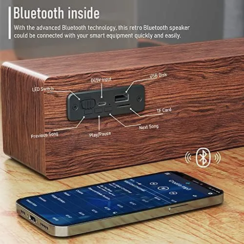 Smalody Wood Retro Bluetooth Speaker, Mini Altavoces Bluetoo
