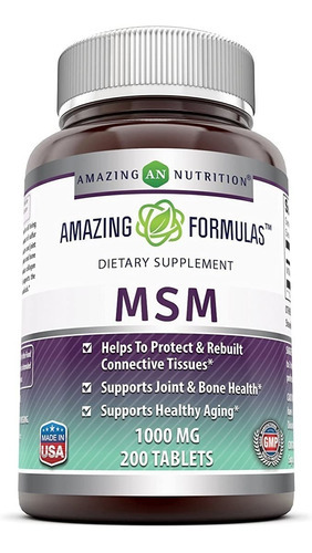 Formulas Msm 1000mg  200 Tabletas Amazing Nutrition Sabor Sin Sabor