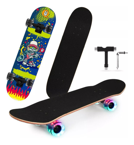 Patineta De Madera Con Luces Led Rgb En Las 4 Ruedas Skate