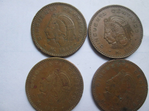 Monedas  50 Centavos Cuactemoc  1955 A 1959 Cobre