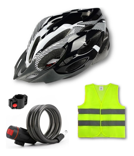 Combo Ciclismo. Casco + Linga De Seguridad + Chaleco