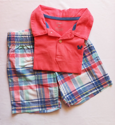 Carters Set 2 Piezas Chomba Coral Short A Cuadros Talle 2t