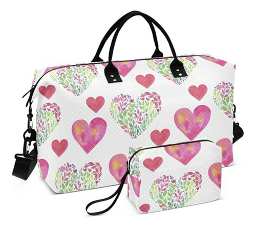 Bolso De Viaje Con Diseño De Corazones Y Flores.