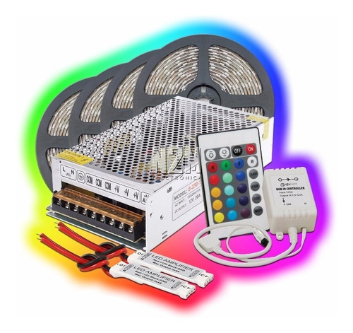 Imagen 1 de 10 de Tira Led 5050 Rollo 20 Metros Rgb 12v Exterior Kit Completo