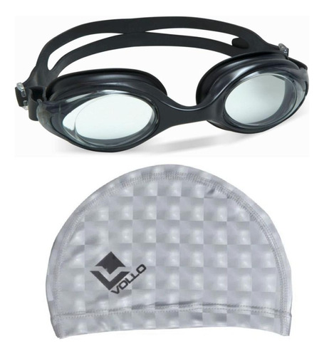 Óculos De Natação Essential Vollo + Touca De Natação Cinza