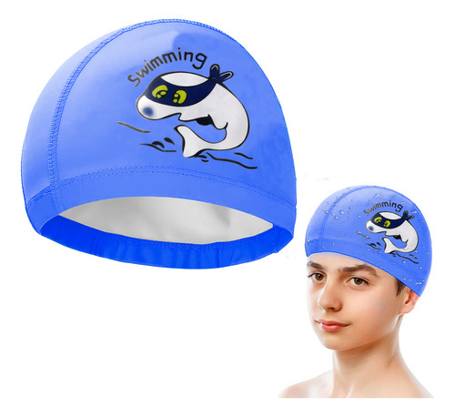 Gorro De Natación Infantil Diler Fabricado En Pu Diseño Colorido Y Estampado Divertido Protección Contra Cloro Y Ajuste Cómodo Ideal Para Niños Clases Vacaciones Alberca Color Azul Marino