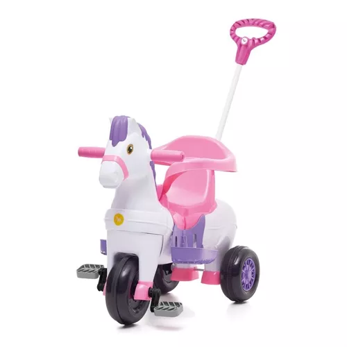 Triciclo Motoca Infantil Rosa Bebê Menina Póto Som Cavalinho