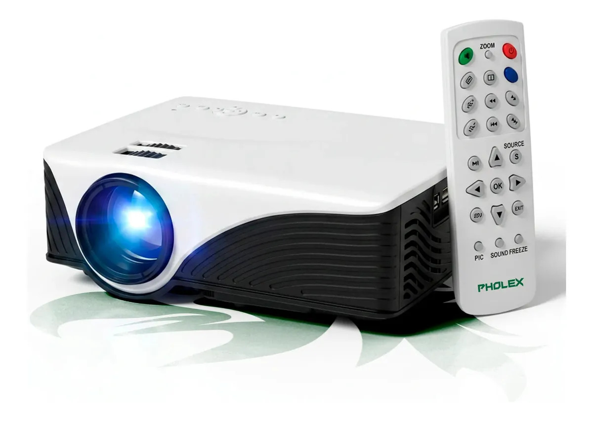 Projetor LED 1200 Lúmen Tela De 30" A 120" HDMI PJ-Q72 USB Full HD Alta Luminosidade Imagem Nítida Com Som Potente Pholex