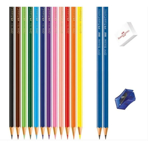 Kit 12 Ecolápices Faber Castell De Colores 2 Grafitos + Accs