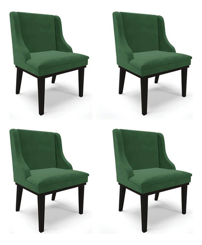 Kit 4 Cadeiras Estofadas Jantar Base Pto Lia Veludo Verde