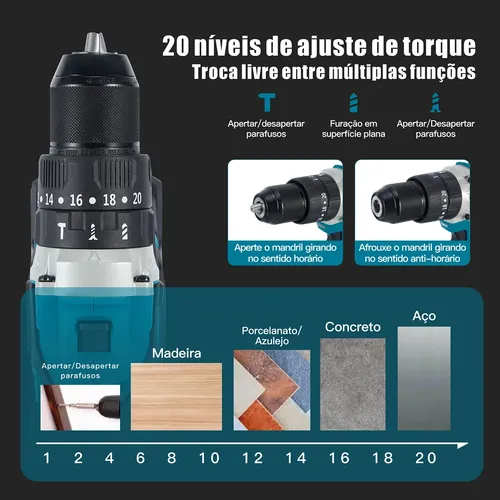 Furadeira de impacto parafusadeira hanabi 80n.m 21v60hz 13mm