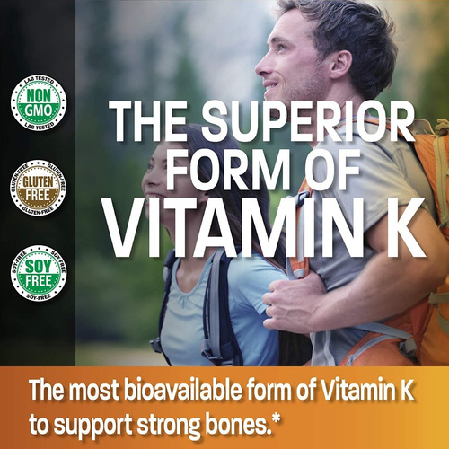 Vitamina K2 (mk7) Suplemento 100 Mcg Sin Omg, 120 Cápsulas