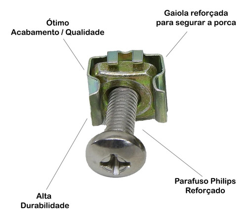 Kit Porca Gaiola Com Parafuso M5 Para Rack 19 Kit 25unidades