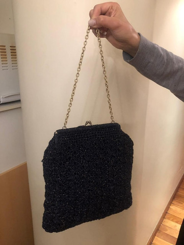 Cartera Vintage Color Azul De Lurex Tipo Tejida Excelente Es