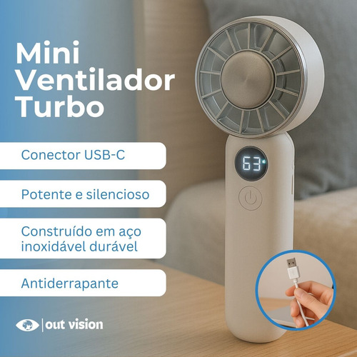 Mini Ventilador Turbo Portátil Sem Fio De Mão Ar Condicionado Recarregável 6 Pás Secar Cílios Com Tela Premium Três Velocidade