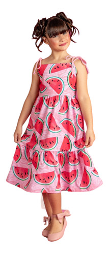 Vestido Infantil Gift Dia A Dia Melancia Rosa Estampado P04