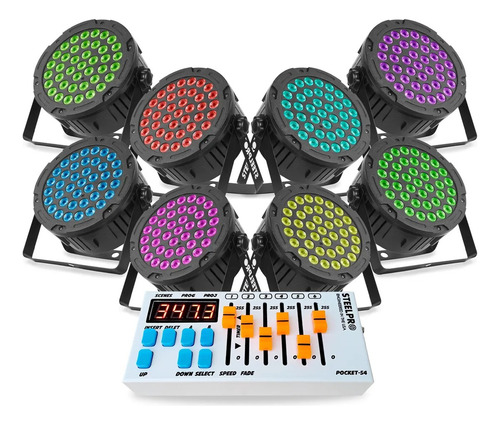 Paquete Dj 8 Cañones 40x3 + Controlador Dmx Pocket Steelpro