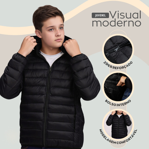 Jaqueta Masculina Juvenil Bobojaco Com Capuz Impermeável