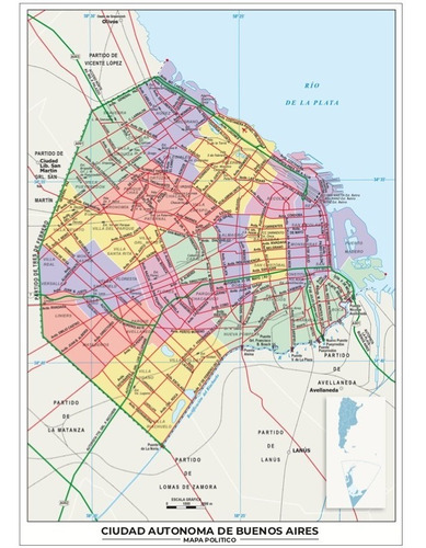 Mapa Caba Ciudad De Buenos Aires Lona 65cm X 90cm Politico