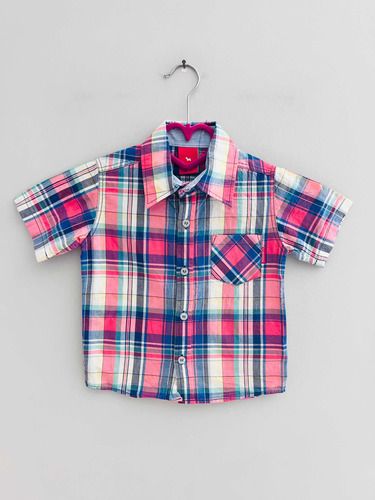 Camisa Algodón Rosa Y Azul A Cuadros Mangas Cortas Niño Mimo