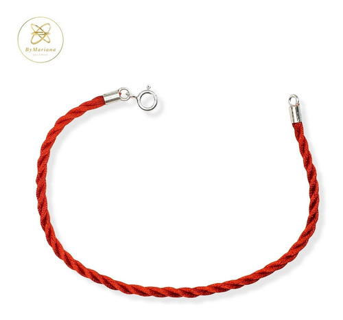 Pulsera Plata Hilo Seda Rojo Con Terminales De Plata