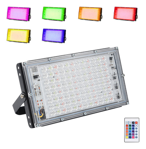 Reflector Led Alta Potencia Exterior Colores Control Remoto