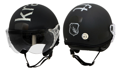 Capacete Kraft Plus Preto Prata M 57 - Harley Custom