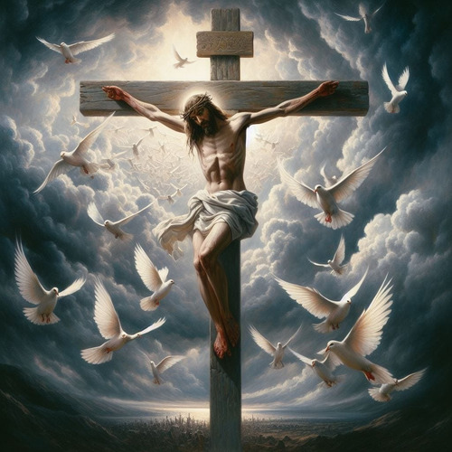 Obra De Arte Digital Crucifixión De Jesús V2 50x50cm Única