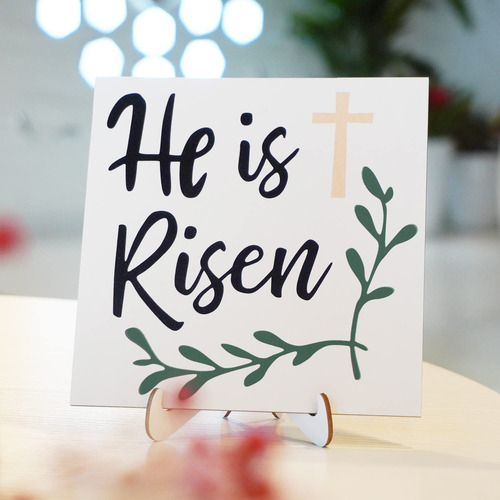 Chefan Letrero Madera Pascua Texto Ingl «he Is Risen» Cruz