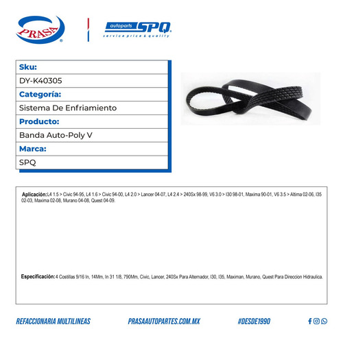 Banda Auto-poly V M3 09-12 Guías: 6 Longitud: 43.4 Pulgadas