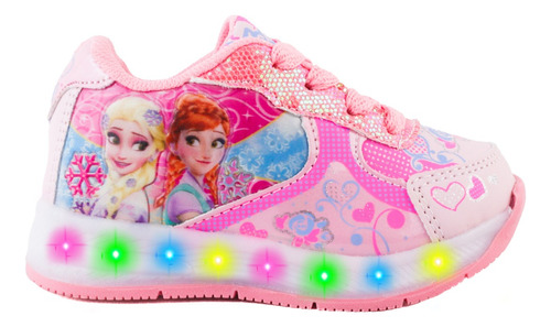 Tenis Luces Leds Niña Princesas Ana Y Elsa Olaf Rosa 639-rp