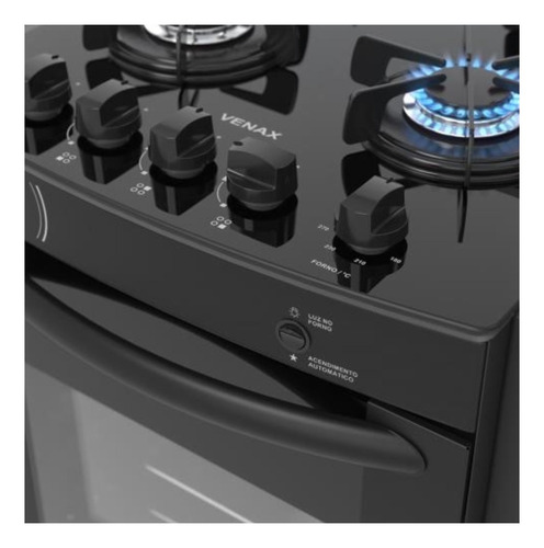 Imagem 3 de 4 de Fogão de embutir Venax Gaudí Prisma Vítreo gás engarrafado 4 queimadores preto 127V/220V porta com visor 51.3L